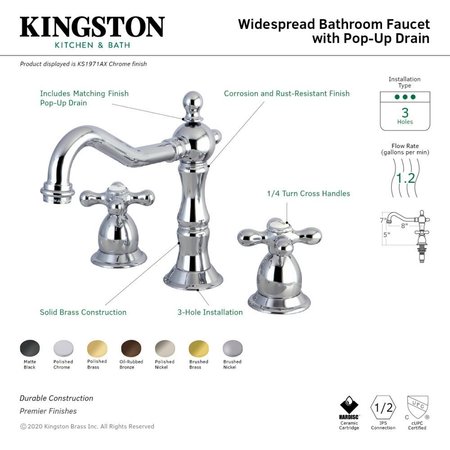 Kingston Brass KS1977AX 8" Widespread Bathroom Faucet, Brushed Brass KS1977AX